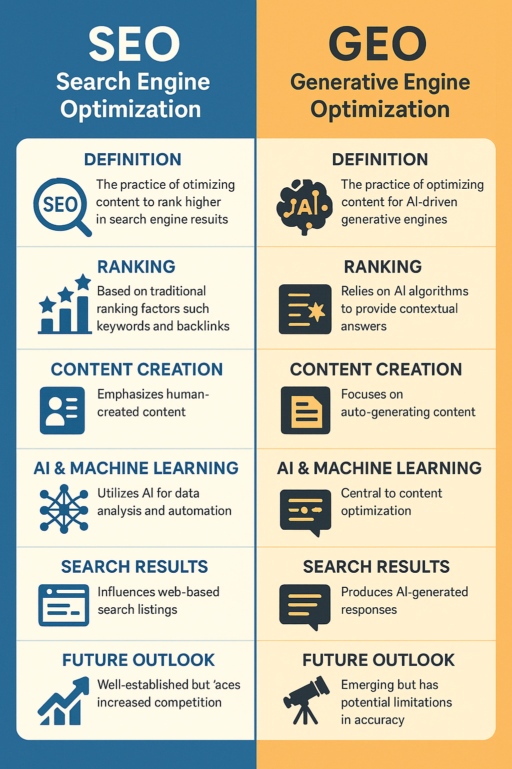 SEO vs GEO Differences - Search Engine Optimization vs Generative Engine Optimization
