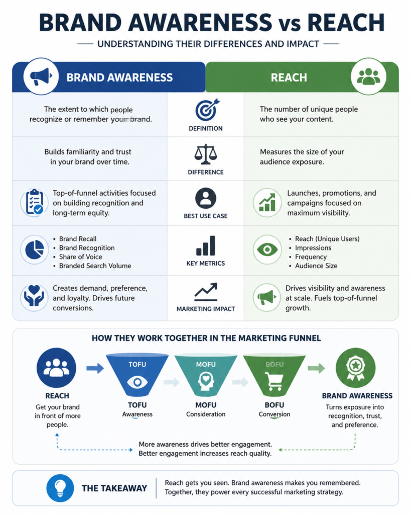 Brand Awareness vs Reach: Understanding Their Differences and Impact 1 Brand awareness vs reach infographics